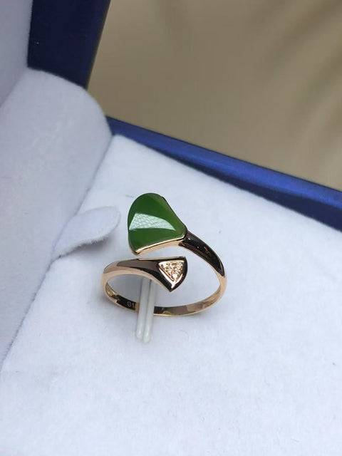 Cincin Jasper Ginkgo Alami Pengaturan Emas 18k Ukuran 10 * 8mm & nbsp; Giok baik-baik saja dan hangat Termasuk Pajak Pengiriman