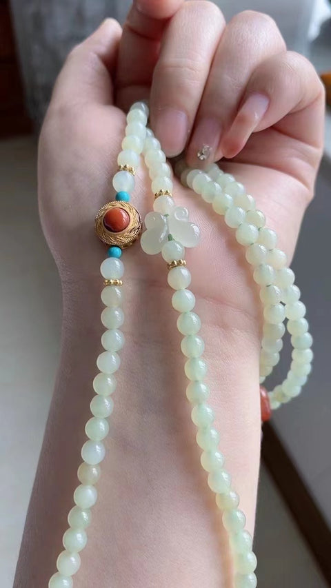 Gelang Giok Hetian Alami dengan Nanhong + Turquoise Ukuran 0.5mm Gaya: Gaya Bagus, Kalung & Gelang Sudah termasuk pajak pengiriman.