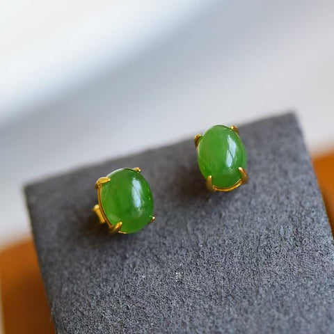 12013 Anting Tetes Telur Jasper Alami dari Perak 925 Ukuran 6 * 8mm Giok halus dan hangat, gaya yang indah, sudah termasuk pajak pengiriman.