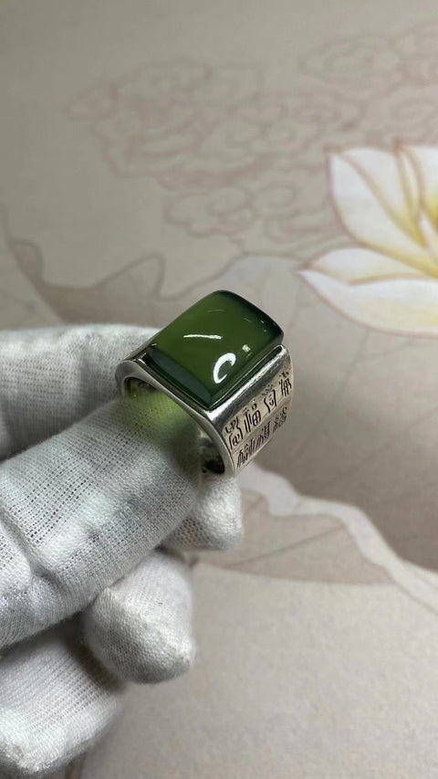 Cincin giok halus dari perak 925, ukuran 16 * 12mm, bezel yang dapat disesuaikan, sudah termasuk pajak pengiriman.