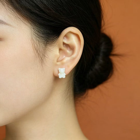 Anting Beruang 🧸 Giok Hetian Bertatahkan Perak S925 - 2131-2# , 7*10. Gratis ongkos kirim dan pajak.
