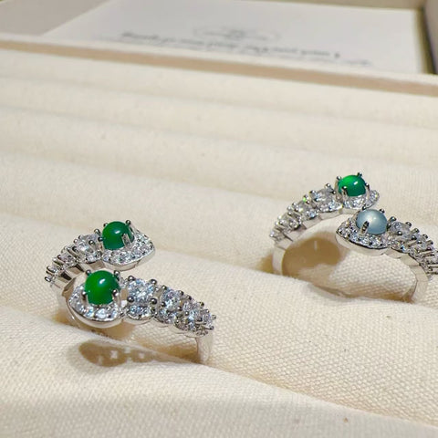 Set Cincin Giok Alami dari Perak 925 Ukuran 3mm Giok bersih dan halus Gaya Termasuk pajak pengiriman