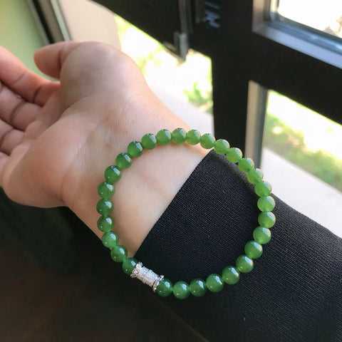 Gelang Giok Perak s925 ukuran 6mm, gratis ongkos kirim dan pajak.