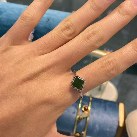 Set Cincin Semanggi Hotan Jasper Alami dalam Gaya Perak 925 Sterling Ukuran: 8 * 8mm Termasuk pajak pengiriman