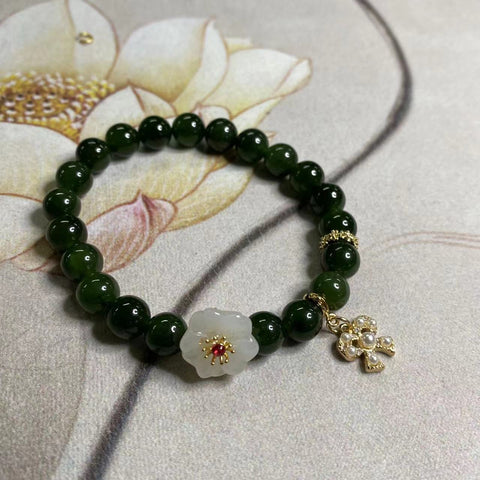 Gelang Giok Jasper Halus dengan Aksesoris Ukuran 8mm Giok bersih dan halus Sudah termasuk pajak pengiriman.