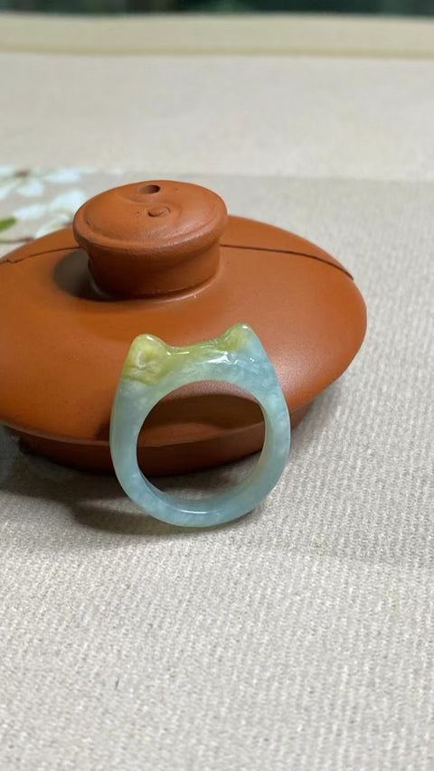 Cincin Kucing Keberuntungan Batu Giok Cui Bunga Giok Alami Ukuran 15-17mm Ukuran 16.2mm Batu giok bersih, halus dan hangat Sudah termasuk pajak pengiriman.