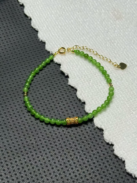 Gelang manik-manik giok Hetian✨ Membawa keberuntungan dan kedamaian, Rantai dapat disesuaikan, ukuran sekitar 4 mm🎉 Gratis ongkos kirim dan pajak.