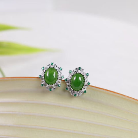 Anting Tusuk Perak S925 dengan Giok Hetian 12648# Ukuran batu: 6×8 mm. Gratis ongkos kirim dan pajak.