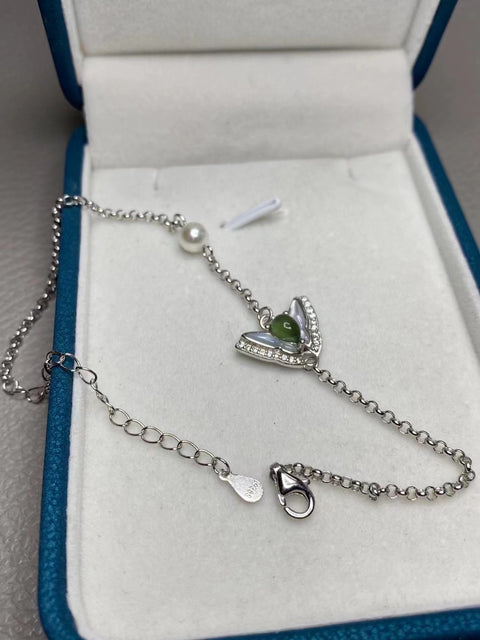 Gelang Kupu-Kupu Giok Cui Jade 925 Tatahan Perak Ukuran 6mm Indah dan indah; sudah termasuk pajak pengiriman