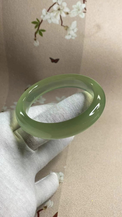 Gelang Hijau Es Giok Cui Giok Alami Ukuran 53-55mm Ukuran 54.5mm Lebar Sisi 12.8mm & nbsp; Giok adalah semua pola yang terjadi secara alami secara acak