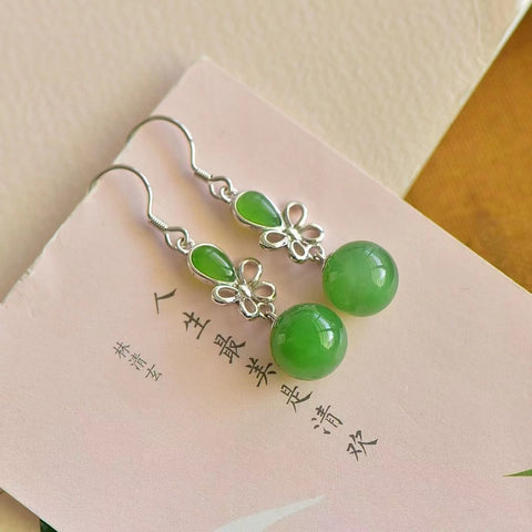 Anting Pejantan Jasper Alami Ukuran 10mm Set 925 Perak, gaya elegan, giok halus, desain unik, sudah termasuk pajak pengiriman.