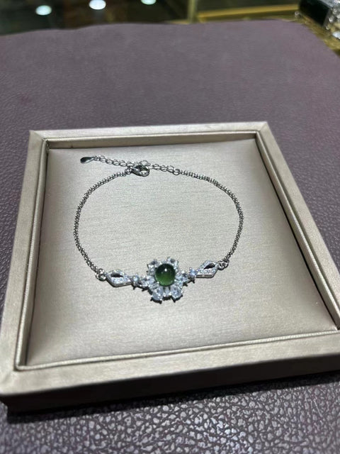 Gelang Kepingan Salju Giok Alami Giok yang bersih, halus dan hangat, terbuat dari perak 925, ukuran 6mm, sudah termasuk pajak pengiriman.