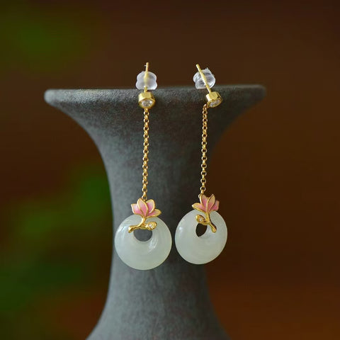 2837-2T Anting Kancing Putri Giok Hetian Alami dari perak 925 Ukuran 15 * 15mm Giok halus dan hangat Sudah termasuk ongkos kirim dan pajak