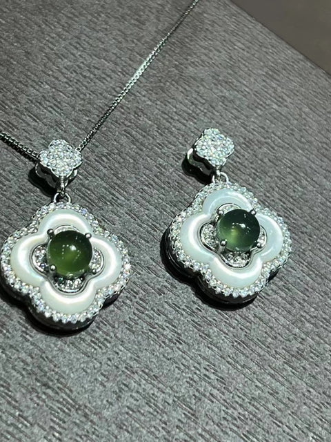 Kalung Semanggi Empat Daun Mutiara Cui Jade Alami dari perak 925 Ukuran 5,5 mm Sudah termasuk pajak pengiriman