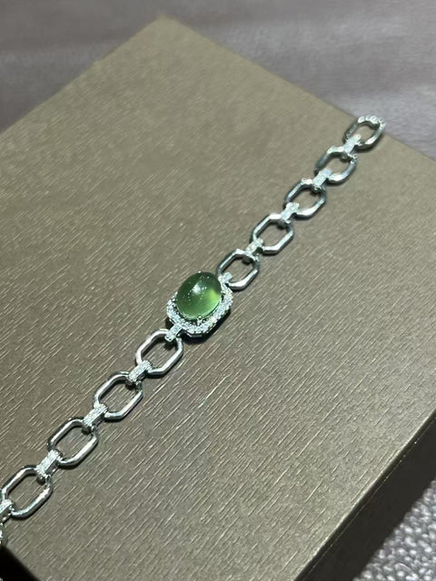 Gelang Giok Alami dari Perak 925 Ukuran 9 * 7mm Giok bersih dan halus Termasuk ongkos kirim dan pajak.