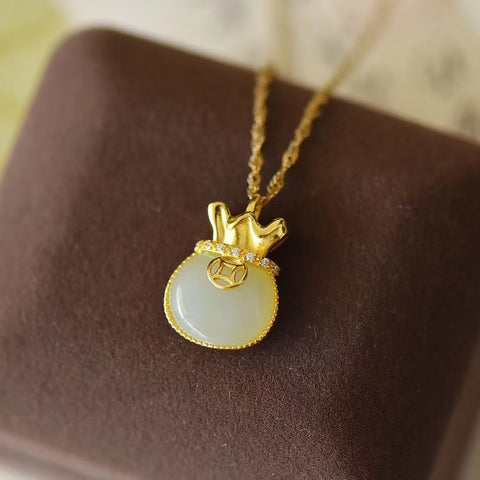 3397-2 Kalung Tas Uang Giok Hetian Giok Alami 925 Tatahan Perak Ukuran 10 * 12mm Giok baik-baik saja dan hangat Sudah termasuk pajak pengiriman.