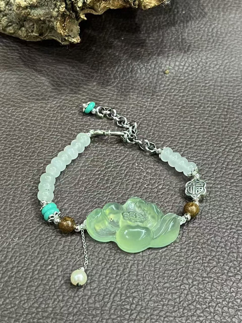 Gelang Teratai Giok Cui Giok yang halus dan hangat, diukir dengan tangan, gaya yang indah, sudah termasuk pajak pengiriman.