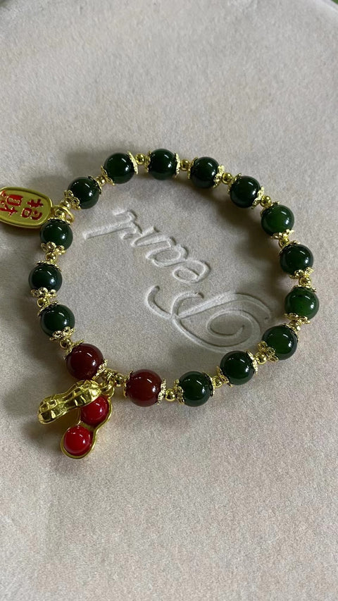 Gelang Hetian Jasper Alami dengan aksesoris cantik Ukuran 8mm Giok bersih, halus dan hangat Sudah termasuk pajak pengiriman.