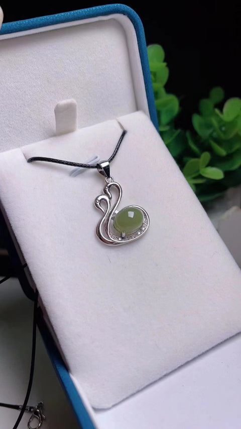 Set Kalung Angsa Giok Hetian Giok Alami dari Perak 925 Ukuran 1.0 * 0.8mm Sudah termasuk pajak pengiriman.