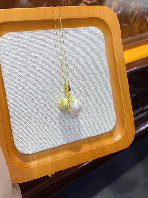 Kalung Labu Mutiara, menarik kekayaan dan keberuntungan, 925 perak, gaya yang indah, rantai perak, sudah termasuk pajak pengiriman.