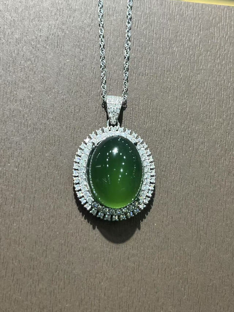 Kalung Telur Giok Alami dari Perak 925 Ukuran 15 * 20mm Sudah termasuk ongkos kirim dan pajak.