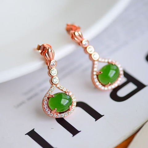 12022-1 Anting Jasper Alami Set dalam 925 Perak Ukuran 7 * 9mm Giok halus dan hangat, gaya yang indah sudah termasuk pajak pengiriman.