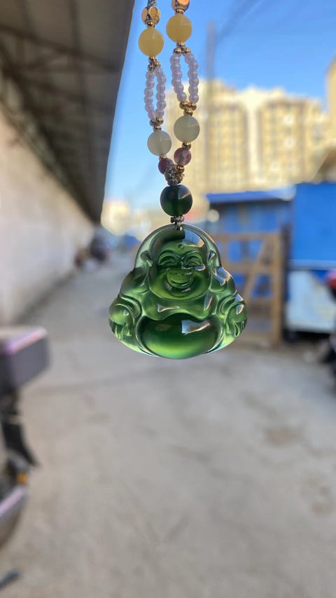 Liontin Buddha Maitreya dari perak 925, ukuran 30 * 30mm, batu giok halus dan hangat, gayanya indah, sudah termasuk pajak pengiriman.