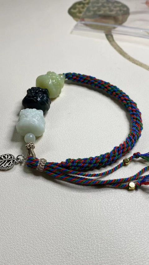 Gelang Singa Giok Cui Giok Halus Ukuran 14mm Giok halus dan hangat, gaya yang indah, sudah termasuk pajak pengiriman.