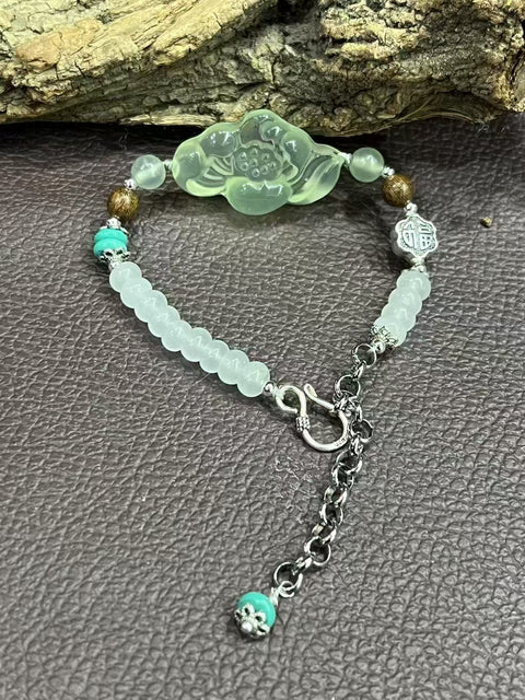 Gelang Teratai Giok Cui Giok yang halus dan hangat, diukir dengan tangan, gaya yang indah, sudah termasuk pajak pengiriman.