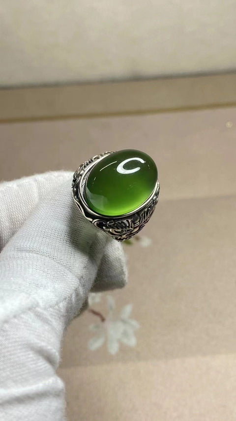 Cincin Giok Indah Ukuran 20 * 15mm Ditetapkan dalam Gaya Perak 925 Termasuk pengiriman dan pajak.