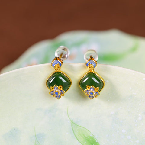 Anting Perak S925 dengan Enamel dan Batu Giok Hetian Motif Bung 17278# / 17278-2# [Spesifikasi] 8×8 / 8×8. Gratis ongkir dan pajak.