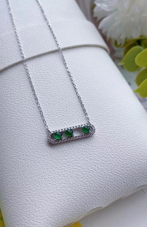 Kalung Jadeite Guatemala Alami Bahan Bersih 925 Gaya Pengaturan Perak Termasuk Pajak Pengiriman