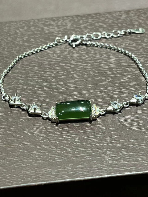 Gelang Giok Alami 925 perak bertatahkan giok bersih Ukuran 12 * 6mm Sudah termasuk pajak pengiriman.