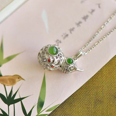 10756 Set Kalung Labu Jasper Alami dari Giok Perak 925 bersih, halus dan hangat, cantik dan bergaya, dan merupakan hadiah yang sempurna untuk keluarga Anda.