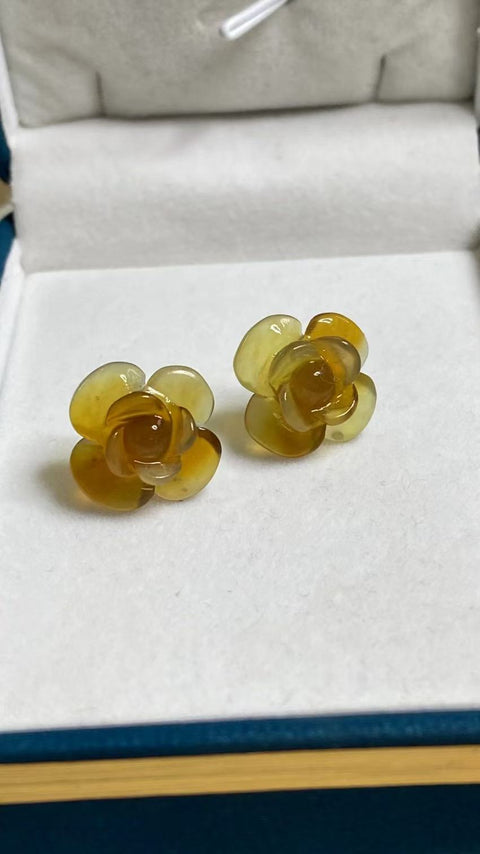 Anting Giok Bunga Giok Cui Giok Halus Ukuran 16.7mm Set dari 925 Perak Termasuk Ongkos Kirim & Pajak