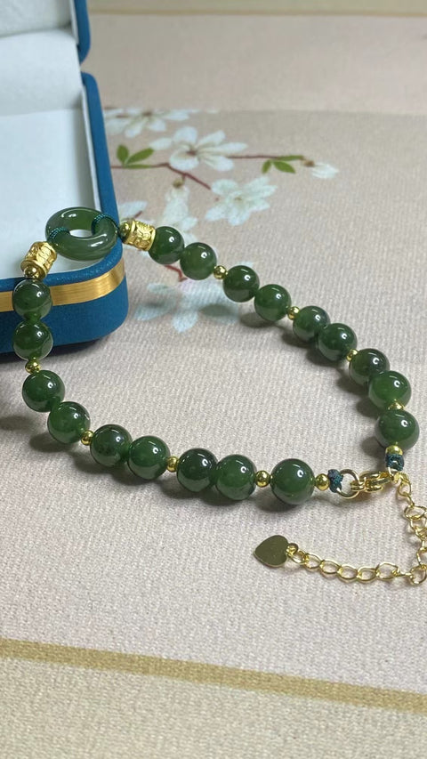 Gelang Jasper Alami dengan Aksesori Retensi Warna yang Indah Ukuran 8mm Giok bersih, halus dan hangat Sudah termasuk pajak pengiriman.