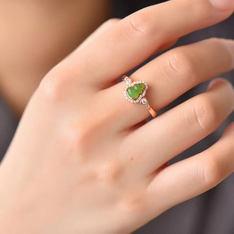 Set Cincin Labu Jasper Hetian Alami dari Giok Hetian Gaya Perak 925 Perak yang Halus dan Hangat Termasuk Pengiriman dan Pajak