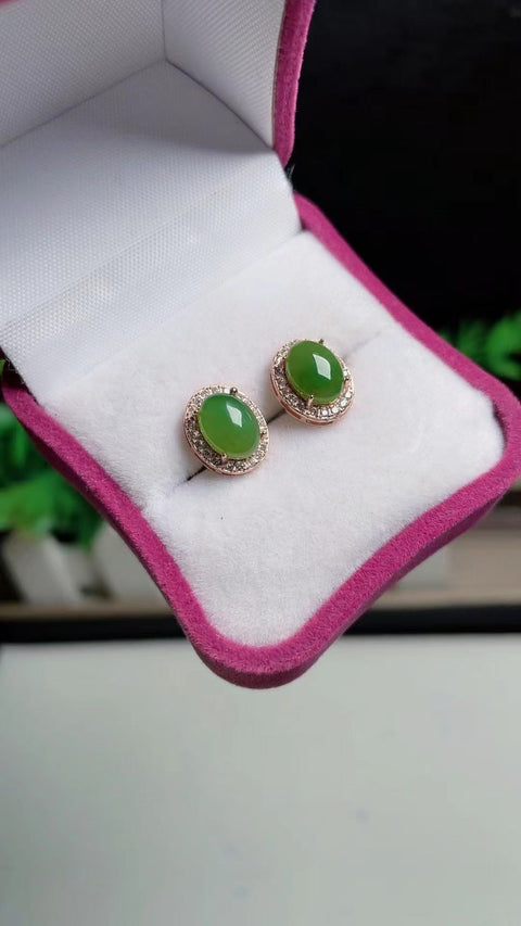 Anting Jasper Alami 925 perak tatahan bahan Old Pit, penuh dengan kepala air Ukuran 8 * 6mm Termasuk ongkos kirim dan pajak