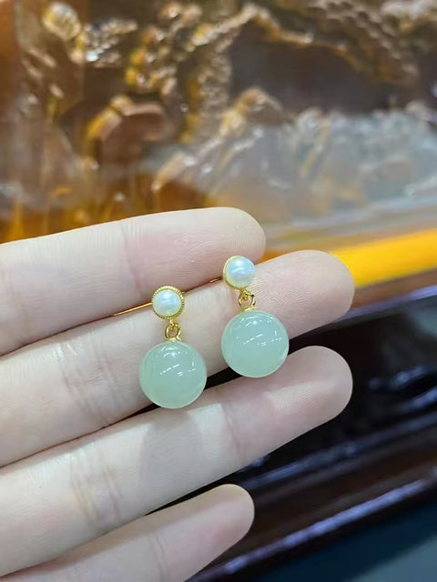 Anting Pejantan Air Jernih Giok Hetian Giok Alami 925 Sterling Silver Berlapis Emas 24k Ukuran 9mm Gaya Cantik & Cantik; Kualitas Giok Halus dan Hangat Sudah Termasuk Pajak Pengiriman
