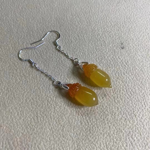 Anting Bunga Giok Giok Cui Alami 925 Perak Ukuran 19 * 8mm Giok bersih dan halus.