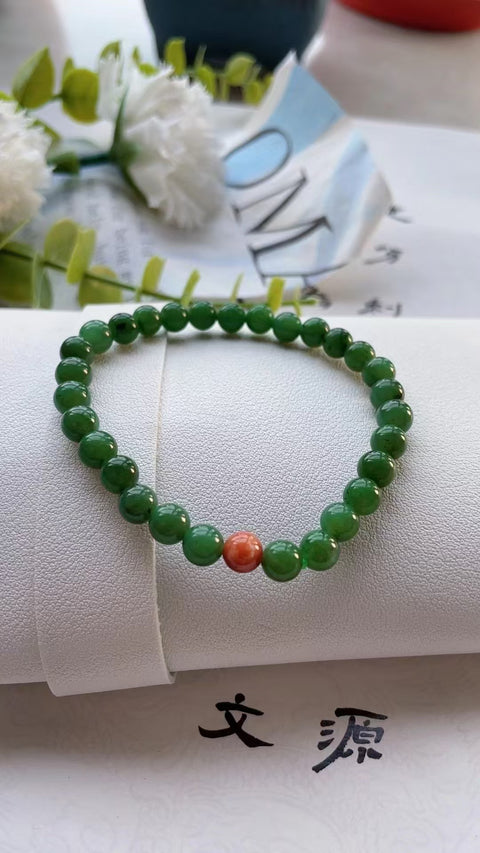 Gelang Jasper Alami Warna cemerlang Ukuran 0.6cm Aksesori yang serasi Giok baik-baik saja dan hangat Sudah termasuk pajak pengiriman.