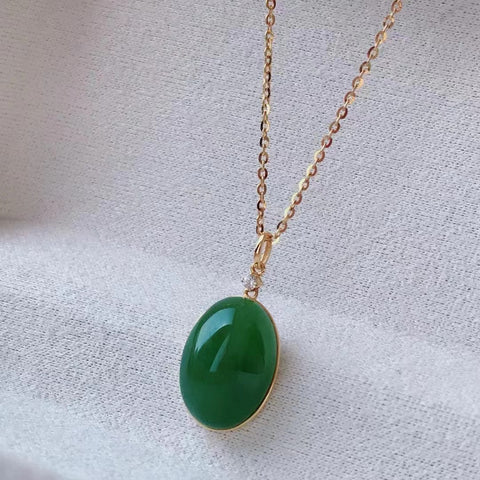 Gaya Kalung Jasper Alami Pengaturan Emas 18k Sederhana Ukuran 10 * 14mm Giok bersih, halus dan hangat Rantai 925 Perak Berwarna-warni Sudah termasuk ongkos kirim dan pajak.