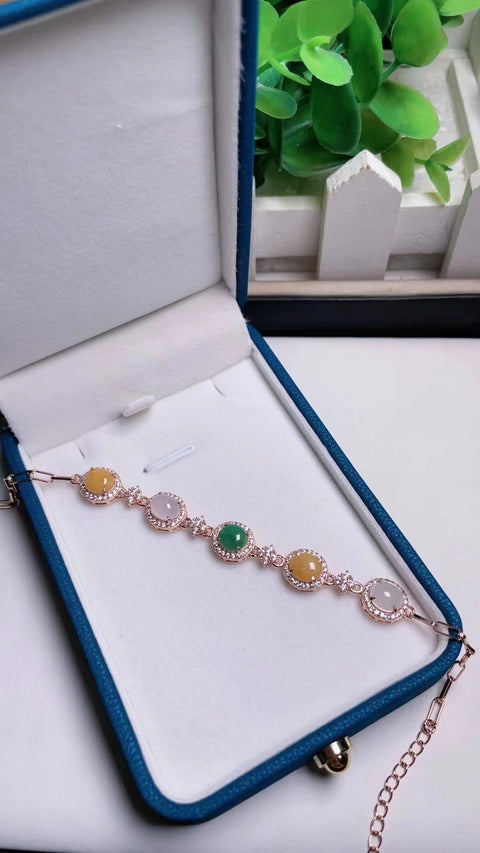 Gelang Jadeite Alami Gelang 925 perak bertatahkan bahan Old Pit Ukuran 6 * 8mm Giok bersih dan halus sudah termasuk pajak pengiriman