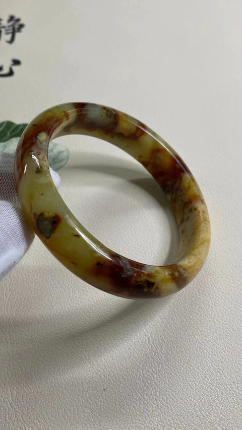 Gelang Giok Giok Bunga Giok Cui Alami Ukuran 59-61mm Ukuran 60.2mm Lebar Sisi 14mm Giok terjadi secara alami Pola acak termasuk Pajak Pengiriman