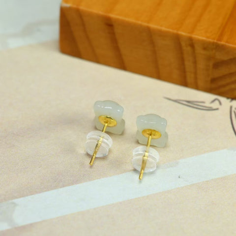 Anting Beruang 🧸 Giok Hetian Bertatahkan Perak S925 - 2131-2# , 7*10. Gratis ongkos kirim dan pajak.