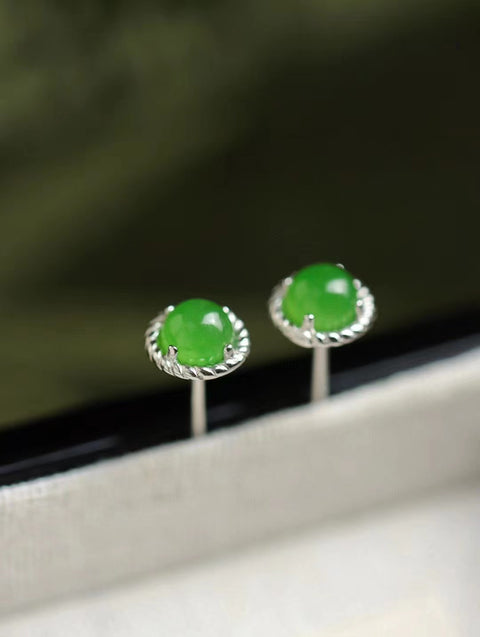 Anting Telur Kecil Jasper Alami & 925 Giok Tatahan Perak bersih, halus dan hangat Termasuk ongkos kirim dan pajak