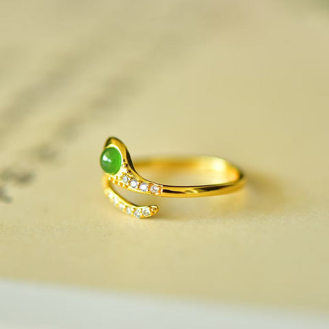 11559#925 Cincin Ular Perak Berbentuk Telur Bulat Bertahtakan Giok Hetian [Spesifikasi] Batu Lepas 4*4 Termasuk Ongkos Kirim dan Pajak