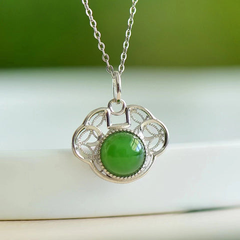 10639 Set Kalung Kunci Jasper Ruyi Alami dari Giok Perak 925 yang bersih dan halus Termasuk ongkos kirim dan pajak.