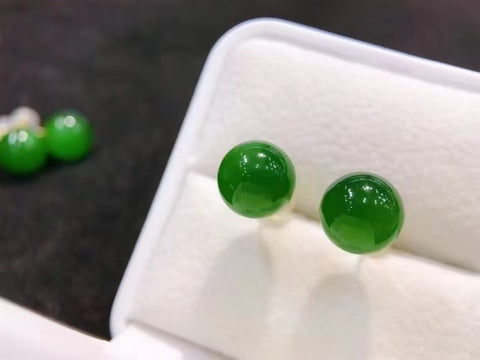 Anting-anting Manik-manik Jasper Alami Potongan Klasik Manik-manik Bertatahkan Emas 18K Sterling Green 6mm Termasuk Pengiriman & Pajak