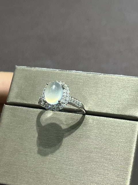 Cincin Tatahan Perak Giok Kubik 925 Perak dengan Berlian Ukuran Telur: 9 x 7mm Harga Sudah Termasuk Pajak Pengiriman